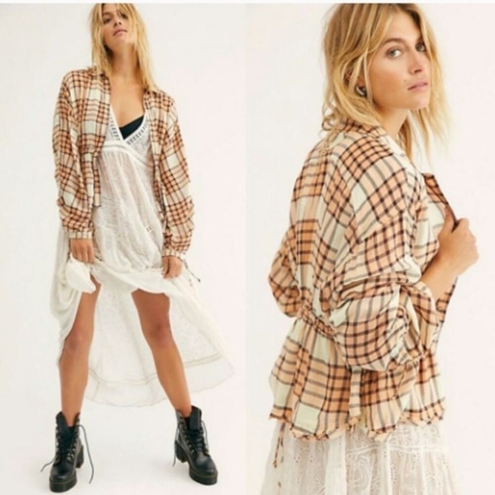FREE PEOPLE Pacific Dawn Plaid Shirt XS